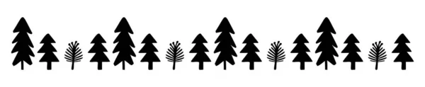 为林地丑闻装饰而设计的矢量冷杉的怪诞边界 在白色背景上隔离的横幅上的松树物体 — 图库矢量图片