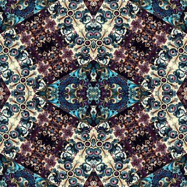 Ornamental victorian seamless wallpaper in roccoco style. Repeat tile of ornate botanical baroque decorative backdrop