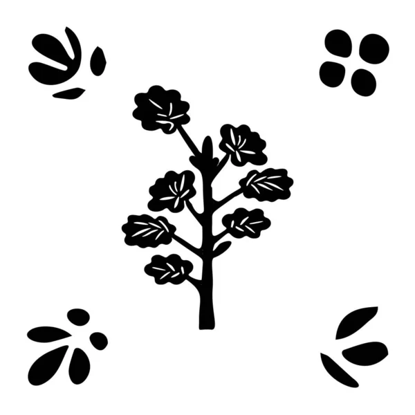 Linolschnittbaumelemente Vektor Skandi Stil Schwarz Weißes Waldsymbol — Stockvektor