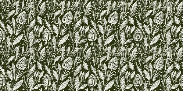 Forest green country floral blockprint linen seamless border. Print of French cottage interior cotton effect flower fabric washi tape