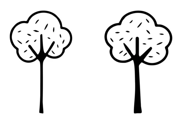 矢量丑闻风格集合中的Linocut树设计元素 黑白森林象征群体 — 图库矢量图片
