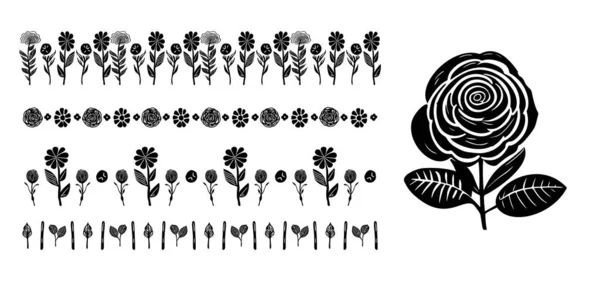 Scandi Garden Sprig Floral Banner Χαμηλό Ύφος Περίεργος Φύση Σύνορα — Διανυσματικό Αρχείο