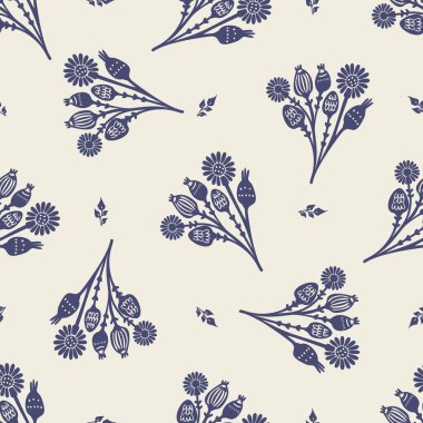 Garip çiçekli lino motif vektör desenini kesti. Modern arkaplan için kaprisli yaprak tasarımının kusursuz dekorasyonu.