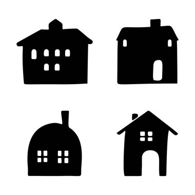 Homestead tarzı bir kır evi motifi seti. Kırsal evlerin ilginç illüstrasyonları