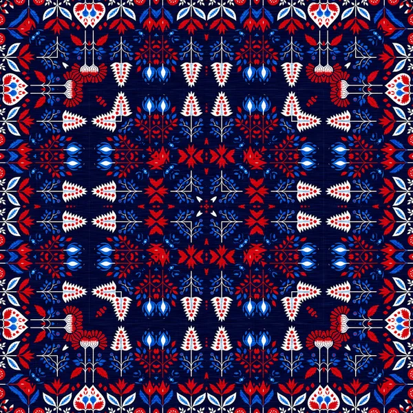 Folkart Quilt Traditional Pattern Patchwork Red White Blue Trendy Allover — Stok fotoğraf