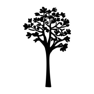Vektör scandi tarzında linocut ağaç tasarım elementleri. Siyah ve beyaz orman sembolü