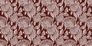 Kestane kırmızısı ülke çiçekli keten desenli, dikişsiz sınır. Fransız kır evi iç pamuk baskısı çiçek kumaşı washi bandı