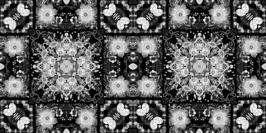 Karmaşık siyah beyaz dantelli halk çiçeği sınırı zarif bir kadınsı tarzla. Tekrarlanabilir dantelli tek renkli eşarp desenli washi bandı