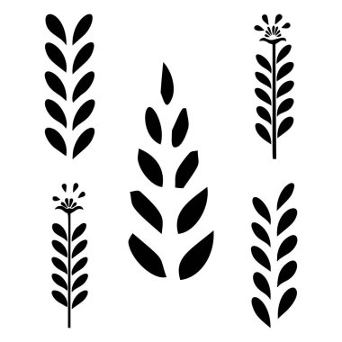 Bahçe filizlerinin grafiksel elementleri vektör içinde gösterilir. El çizimi basit, tuhaf çiçek tasarımı.