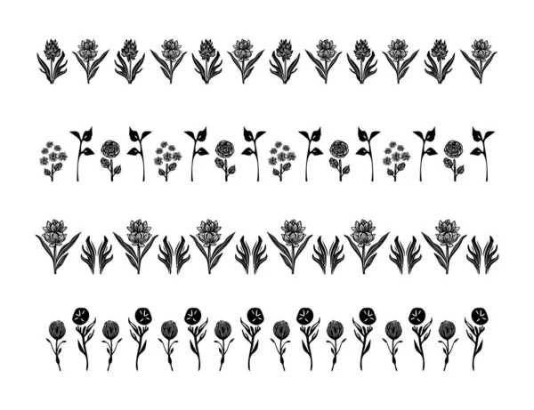Set Floral Vector Borders Scandi Clip Art Organic Folk Art — Stock Vector