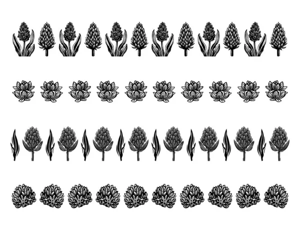 Ein Satz Floraler Vektorgrenzen Der Sci Clip Art Organische Volkskunst — Stockvektor