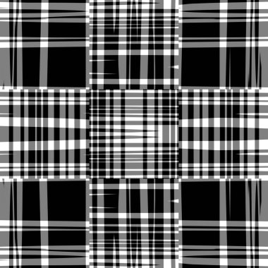 Siyah ve beyaz modern ekose desenli. Retro duvar kâğıdı için kusursuz tek renkli tartan tasarımı