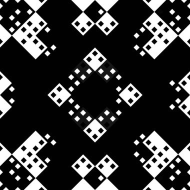 Monokrom piksel dikişsiz desen. Dijital arkaplan için retro biçiminde Geometrik retro tasarımı