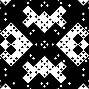 Monokrom piksel dikişsiz desen. Dijital arkaplan için retro biçiminde Geometrik retro tasarımı