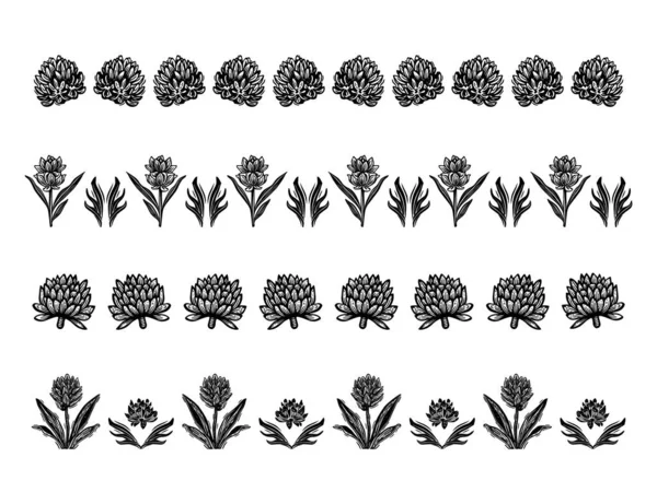 Ein Satz Floraler Vektorgrenzen Der Sci Clip Art Organische Volkskunst — Stockvektor