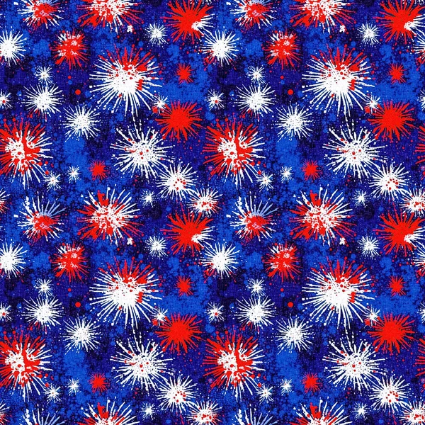 伝統的な赤 青の色で7月4日独立記念日花火パターンのシームレスな 現代ウサスタイリッシュなプリントのための休日の装飾 夏の自由グラフィックと米国の背景 — ストック写真
