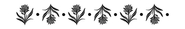 斯坎迪花园低额花柱横幅 手绘线轴图形设计用奇特的自然植物边框 — 图库矢量图片