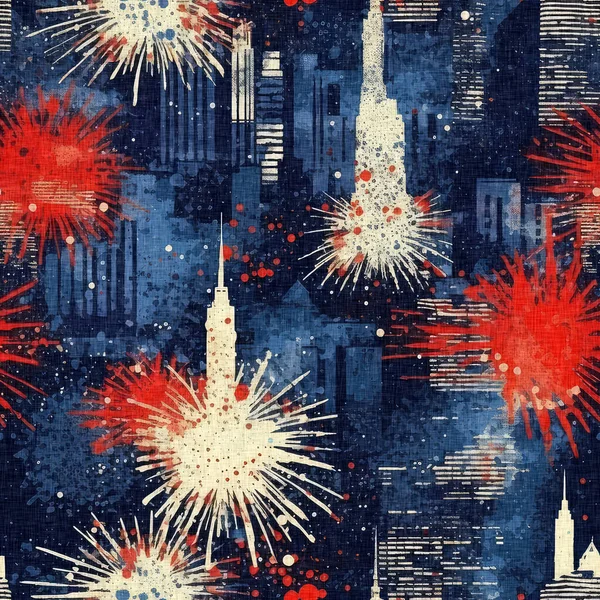 Naadloze Juli Onafhankelijkheid Dag Stadspatroon Traditionele Rode Witte Blauwe Kleuren — Stockfoto