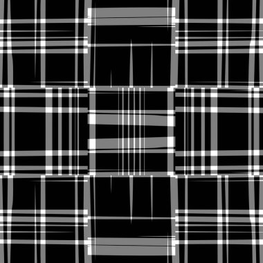 Siyah ve beyaz modern ekose desenli. Retro duvar kâğıdı için kusursuz tek renkli tartan tasarımı