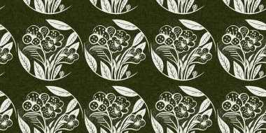 Orman yeşili ülke çiçekli keten desenli, dikişsiz sınır. Fransız kır evi iç pamuk baskısı çiçek kumaşı washi bandı