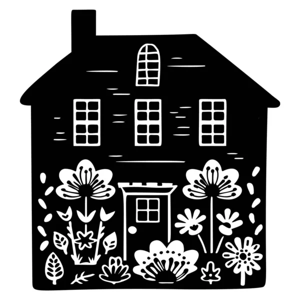Bonito Motivo Cottage Rústico Estilo Vintage Homestead Ilustração Vetorial Casa —  Vetores de Stock