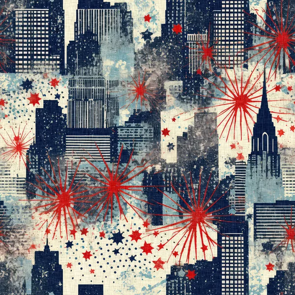 Nahtlose Stadtmuster Unabhängigkeitstag Juli Traditionellen Roten Weißen Und Blauen Farben — Stockfoto