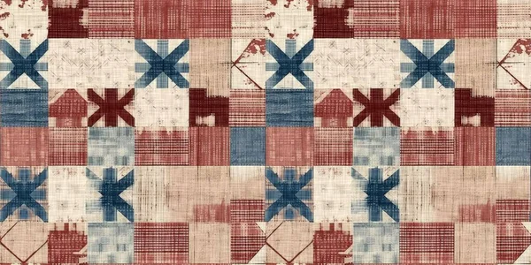 Rustikale Americana Nahtlosen Rand Traditionellen Roten Weißen Und Blauen Farben — Stockfoto