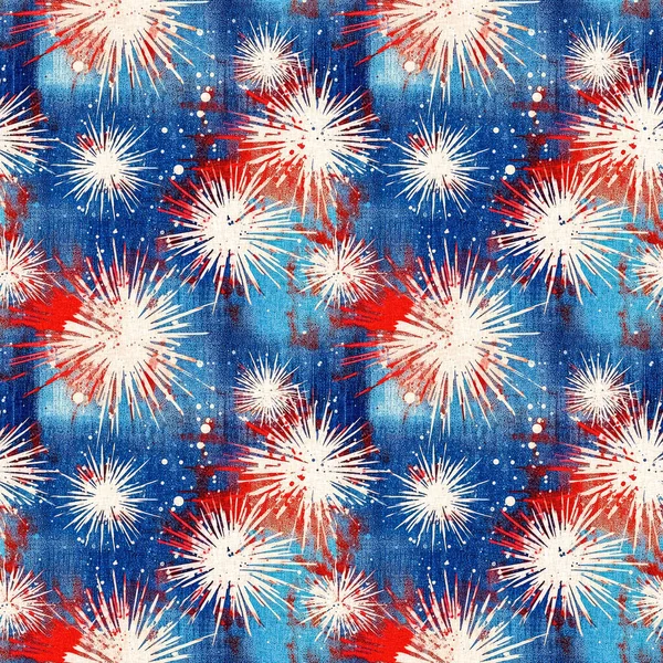7月4日无缝化独立日烟火图案为传统的红 蓝三色 现代美国流行的度假装潢 夏季自由图形和美国背景 — 图库照片