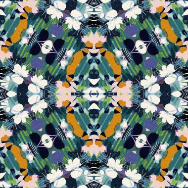 Kumaş efektli modern yama şablonu deseni. Kusursuz çağdaş yorgan modadan esinlenilmiş yazlık arka plan tasarımları için tekstil baskısı