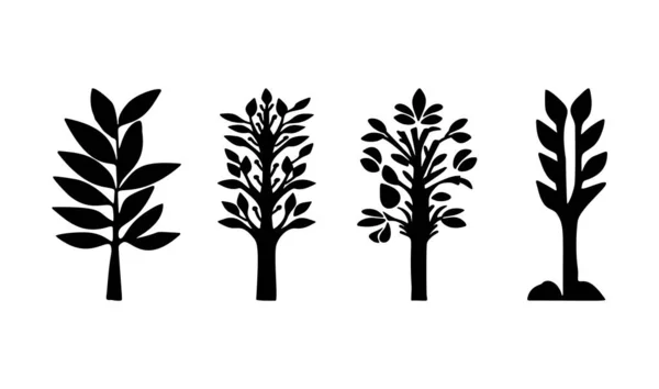 Linocut Στοιχεία Σχεδιασμού Δέντρο Vector Scandi Στυλ Σετ Ασπρόμαυρη Ομάδα — Διανυσματικό Αρχείο