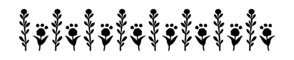 斯坎迪花园低额花柱横幅 手绘线轴图形设计用奇特的自然植物边框 — 图库矢量图片