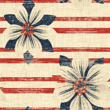 Geleneksel kırmızı, beyaz ve mavi renklerde, pürüzsüz bir Amerikan deseni. Modern ve eğlenceli, harika kır evi dekorasyonu, halk sanatı modası, tekstil ve 4 Temmuz arkaplan defteri.