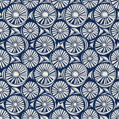 Erkeksi çivit çiçekli engelli keten desenli kumaş. Üzerinde lacivert pamuk baskısı çiçek linocut kumaş arkaplan