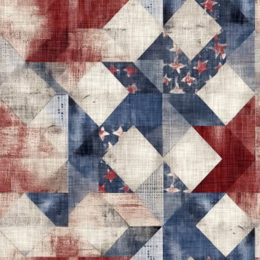 Geleneksel kırmızı, beyaz ve mavi renklerde, pürüzsüz bir Amerikan deseni. Modern ve eğlenceli, harika kır evi dekorasyonu, halk sanatı modası, tekstil ve 4 Temmuz arkaplan defteri.