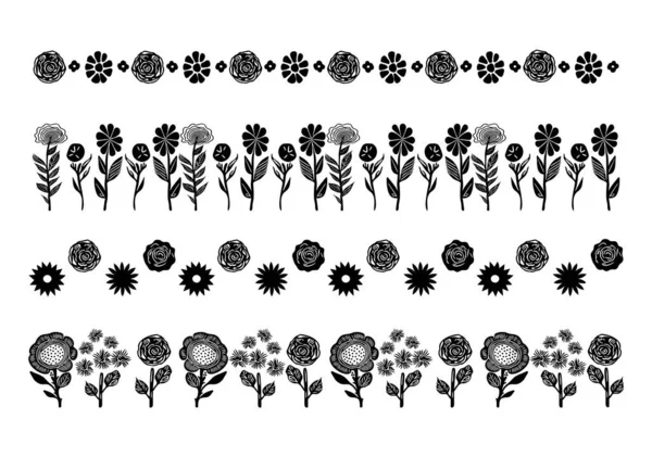 Ensemble Bordures Vectorielles Florales Dans Clip Art Scandi Groupe Bannière — Image vectorielle
