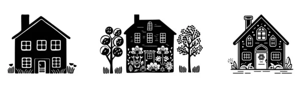 Homestead Tarzı Bir Kır Evi Motifi Seti Kırsal Evlerin Ilginç — Stok Vektör