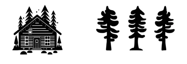 Zestaw Ilustracji Wektora Drzewa Jodłowego Kłód Męskie Podróże Świeżym Powietrzu — Wektor stockowy