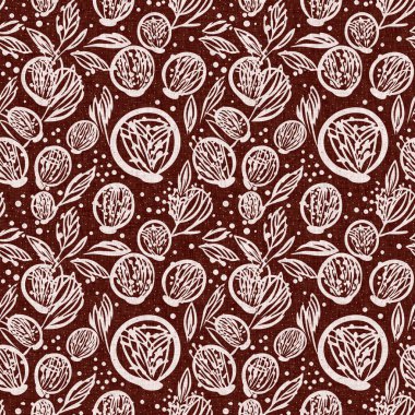 Kestane kırmızısı, çiçekli, desensiz keten desenli. Fransız kır evinin iç kısmının allover baskısı. İç pamuk etkisi çiçek kumaşı arka plan