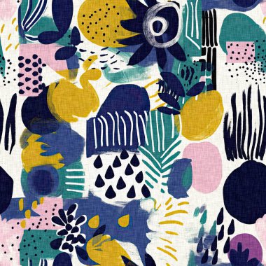 Modern saf kolaj kağıdı kumaş efekti tasarımıyla şekilleri keser. Kusursuz çağdaş eğlence doğası moda yaz arka plan tasarımları için tekstil baskısına ilham kaynağı oldu