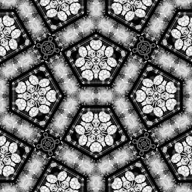 Zarif bir kadınsı tarzda karmaşık siyah beyaz dantelli çiçek deseni. Tekrarlanabilir dantelli tek renkli eşarp izi