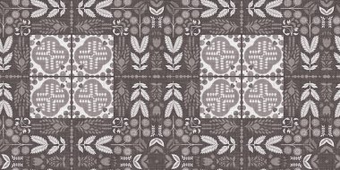 Country cottage grey intricate damask seamless border. 2 Tone french style ribbon. Simple rustic fabric textile for shabby chic patchwork