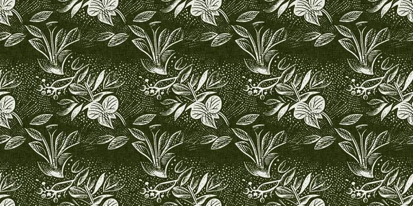 森林緑の国の花の版画リネンシームレスな境界線 フランスのコテージの印刷インテリア綿効果花布和紙テープ — ストック写真