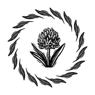 Linotip çiçekli çerçeve kaprisli vektör çizimi. Tuhaf yeşillik grafiğinin el yapımı tasarımı