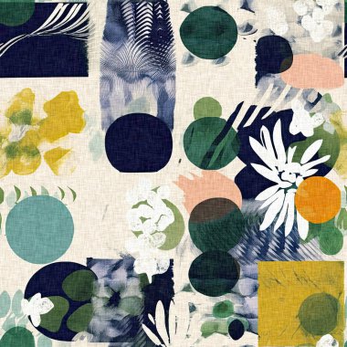 Modern saf kolaj kağıdı kumaş efekti tasarımıyla şekilleri keser. Kusursuz çağdaş eğlence doğası moda yaz arka plan tasarımları için tekstil baskısına ilham kaynağı oldu