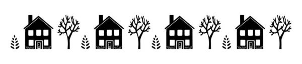 Bannière Illustrations Vectorielles Maison Excentriques Pour Bordure Graphique Cottage Rural — Image vectorielle