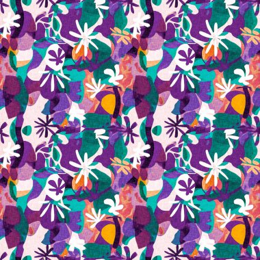 Modern mor yazlık kolaj kağıdı kumaş efekti tasarımı ile şekilleri keser. Kusursuz eğlence doğası moda tekstil temizleme arka planı için ilham kaynağı oldu