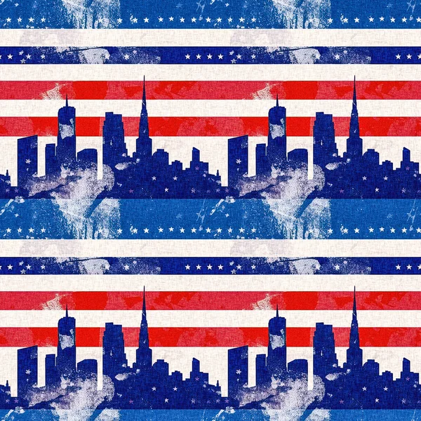Seamless 4Th July Cityscape Pattern Traditional Red White Blue Colors — Stock Photo, Image