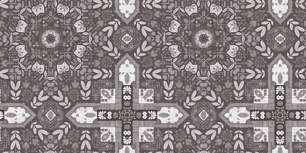 Country Cottage Grey Intricate Damask Seamless Border Tone French Style — Stok fotoğraf