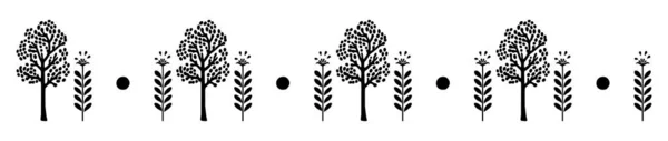 Quirky Woodland Tree Scandi Linocut Vector Border Design Fita Washi —  Vetores de Stock