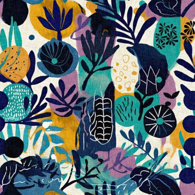 Modern saf kolaj kağıdı kumaş efekti tasarımıyla şekilleri keser. Kusursuz çağdaş eğlence doğası moda yaz arka plan tasarımları için tekstil baskısına ilham kaynağı oldu